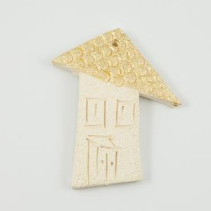 Κεραμικό Σπίτι Ιβουάρ-Χρυσό 9x7.5cm