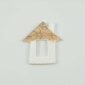 Κεραμικό Σπίτι Λευκό-Χρυσό 7x6.5cm