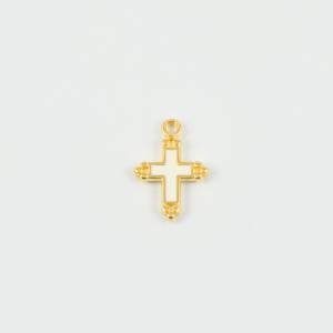 Cross Gold Enamel White 1.7x1.2cm