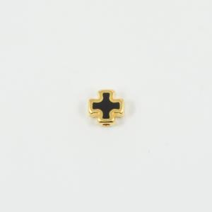Cross Gold Enamel Black 8x8mm