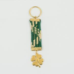 Key Ring Strap Green Clover Gold