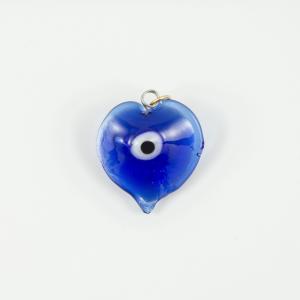 Γυάλινο Μάτι-Καρδιά Μπλε 3.1x2.7cm