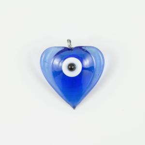 Glass Eye-Heart Blue 3.7x3.3cm