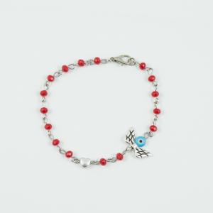 Silver Bracelet Red Beads Wings