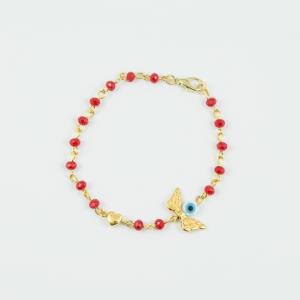 Gold Bracelet Red Beads Wings