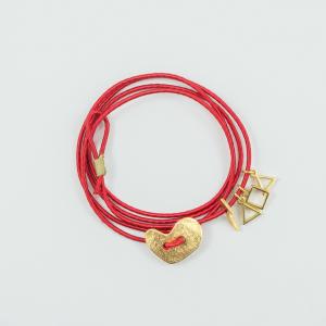 Bracelet Red Wrapped Gold Heart