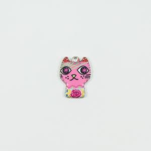 Cat Bright Pink Enamel 2.1x1.6cm