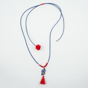Necklace Blue-Red Elephant Pom Pom