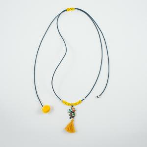 Necklace Teal-Yellow Elephant Pom Pom