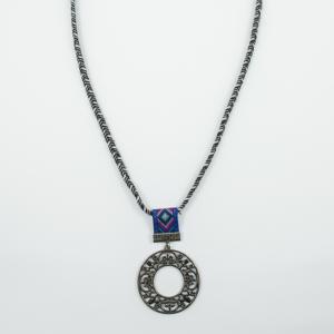 Necklace Gray Cord Black Pendant