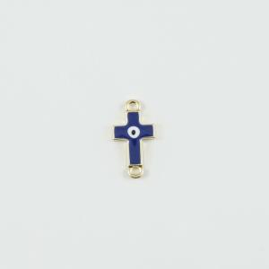 Cross Gold Enamel Blue 2.3x1.4cm