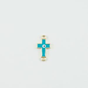 Cross Gold Enamel Turquoise 2.3x1.4cm