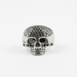 Steel Ring Skull Black Crystals