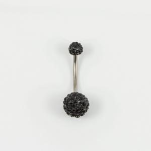 Belly Piercing Black Crystals 10mm