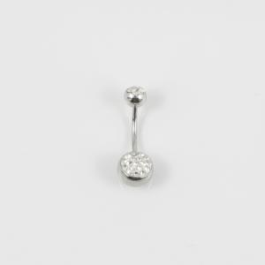 Belly Piercing Silver Crystals White