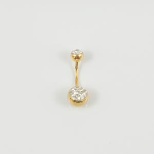 Belly Piercing Gold Crystals White