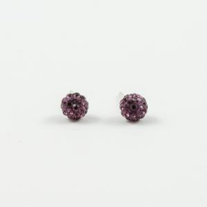 Silver Earrings Crystals Purple 5mm