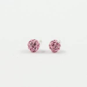Σκουλαρίκια Ασήμι Κρύσταλλα Ροζ 5mm