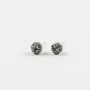 Silver Earrings Crystals Black 5mm