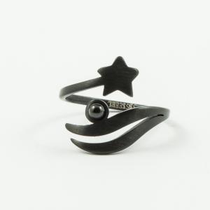 Steel Ring Star-Marble Black Nickel