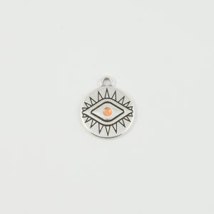 Eye Silver Enamel Orange 1.9x1.6cm