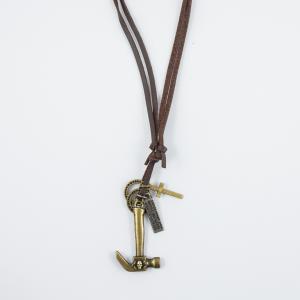 Necklace Leather Brown Hammer Bronze