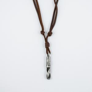 Necklace Leather Brown Drill Silver