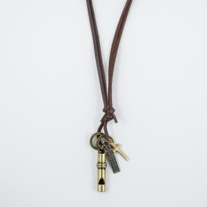Necklace Leather Brown Whistle "Love"
