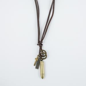 Necklace Leather Brown Bullet Bronze