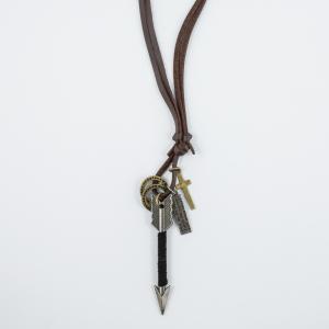 Necklace Leather Brown Arrow Silver