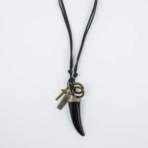 Necklace Leather Black Acrylic Tooth
