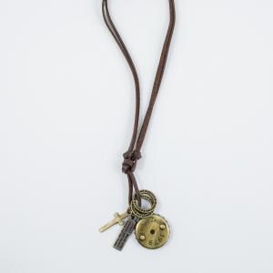Necklace Leather Brown Cap Bronze