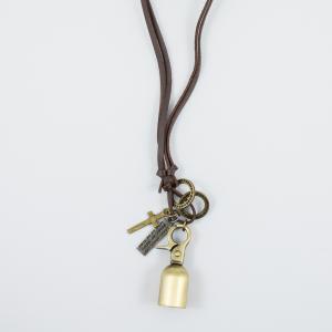 Necklace Leather Brown Bottle Bronze