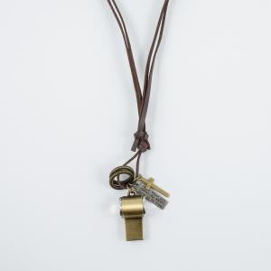 Necklace Leather Brown Whistle Bronze