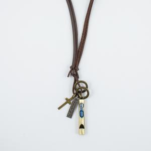 Necklace Leather Brown Whistle Hourglass