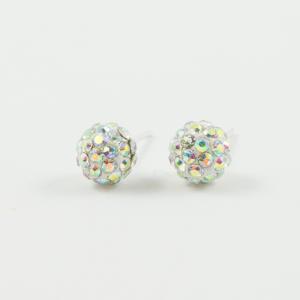 Earrrings Silver Crystals Iridescent 6mm