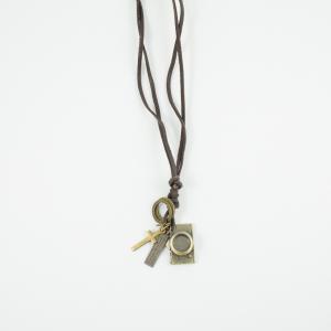 Necklace Leather Brown Camera Bronze