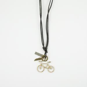 Necklace Leather Black Bicycle Bronze