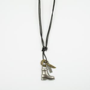 Necklace Leather Black Boot Silver