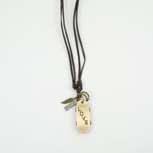 Necklace Leather Brown Skate Love Bronze
