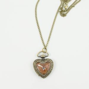 Necklace Clock Pendant Heart Bronze