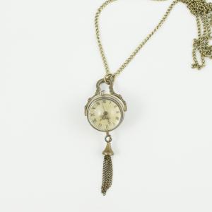 Necklace Clock Pendant Tassel Bronze