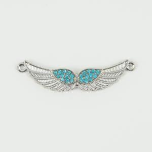 Wings Silver Turquoise Strass 5.8x1.1cm