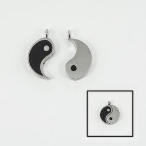 Ατσάλινο Yin Yang Δύο Κομμάτια 2.7x2.2cm