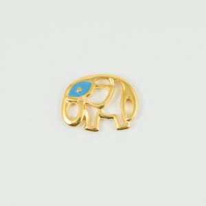 Elephant Gold Enamel Blue 2.5x1.9cm
