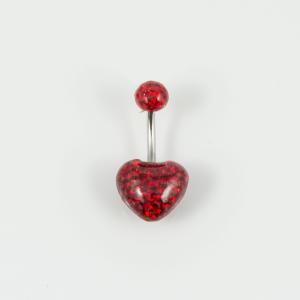 Σκουλαρίκι Αφαλού Καρδιά Κόκκινη 12mm