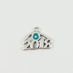 "2018" Silver Enamel Turquoise 1.9x1.5cm