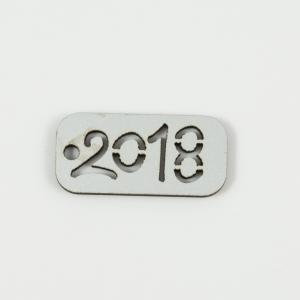 Wooden Plate "2018" Silver 4x2cm