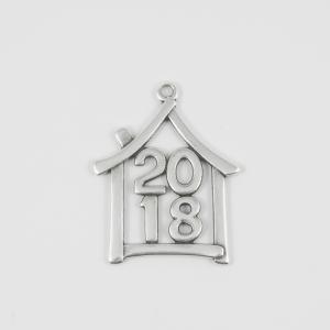 Silver "2018" House 4.3x3.4cm