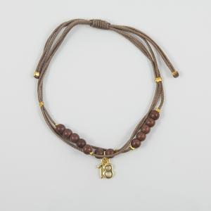 Bracelet Howlite Brown Beads "18" Gold